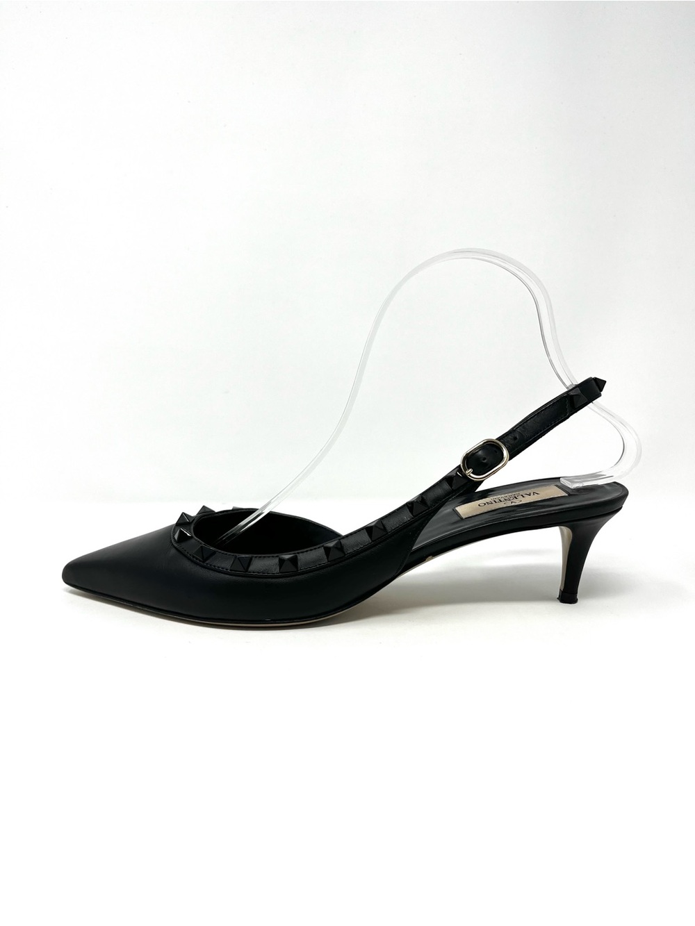 Valentino Garavani Black Rockstud Rock Stud Slingback Kitten Heels Pumps 40.5